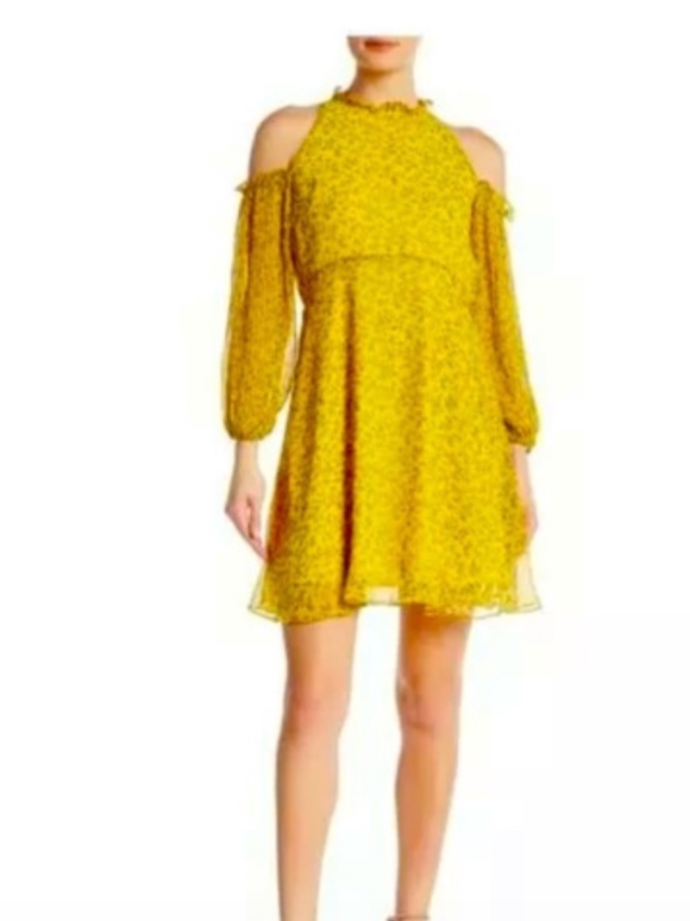 Sam Edelman Yellow Floral Ditzy Cold Shoulder Spring Summer Dress size 14